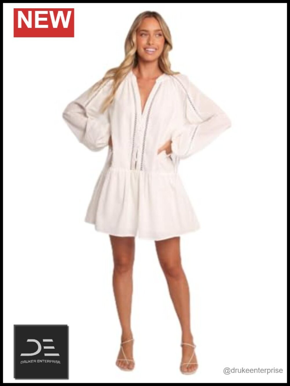 Petal & Pup Women's Long Sleeve Mini Dress Button Down V-Neck A-Line